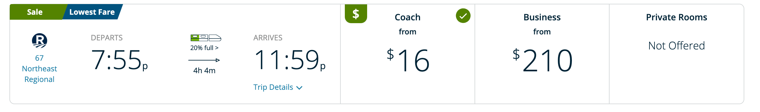 amtrak coach prices